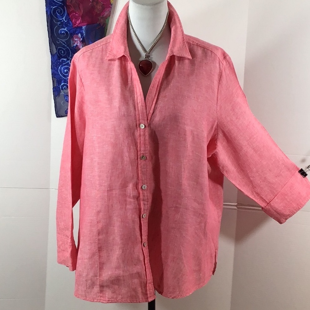 Foxcroft heathered pink linen button up shirt XXL